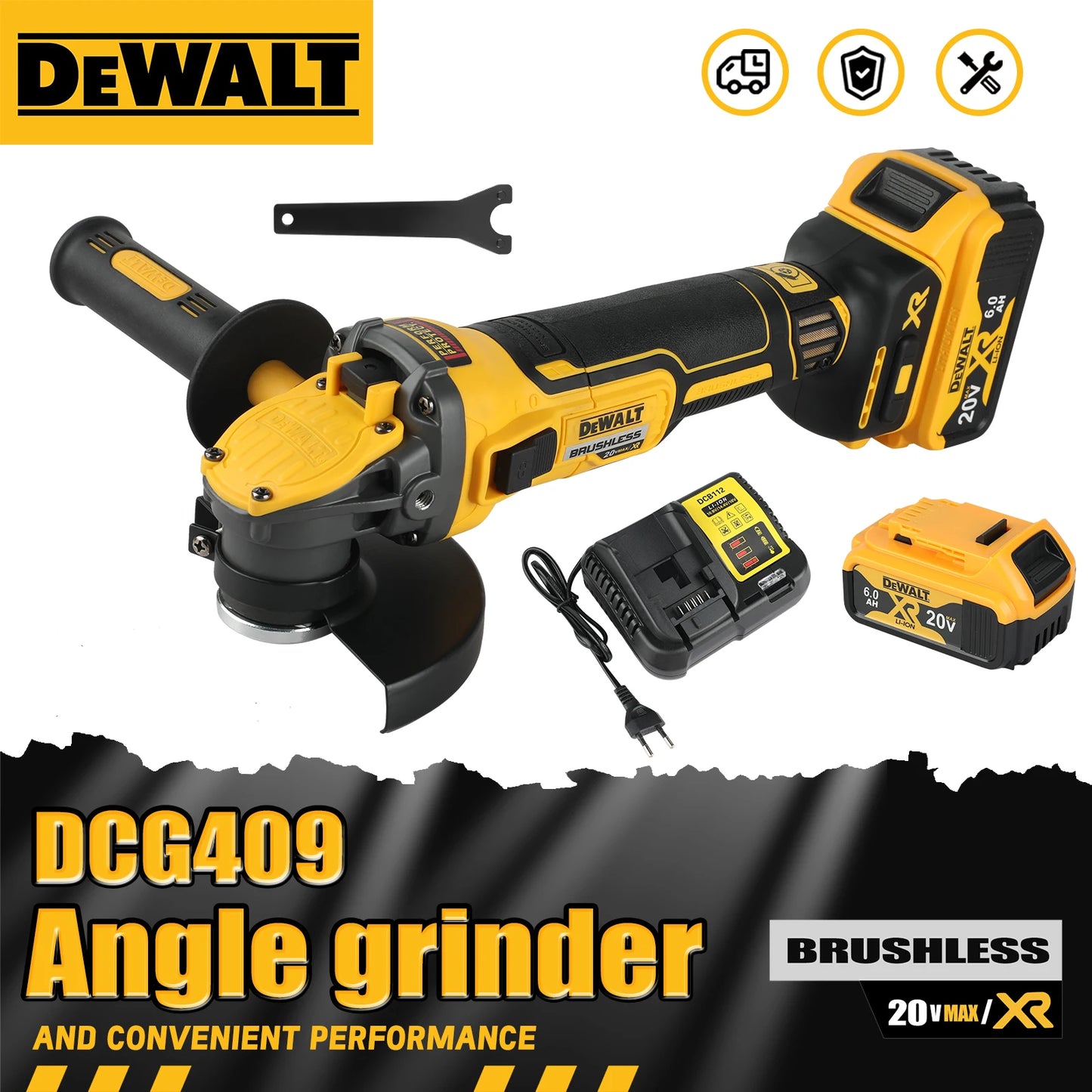 DEWALT DCG409 125mm Flat Head Angle Grinder Bare Machine Tool Cutting Machine 20V Lithium Battery Brushless Tools