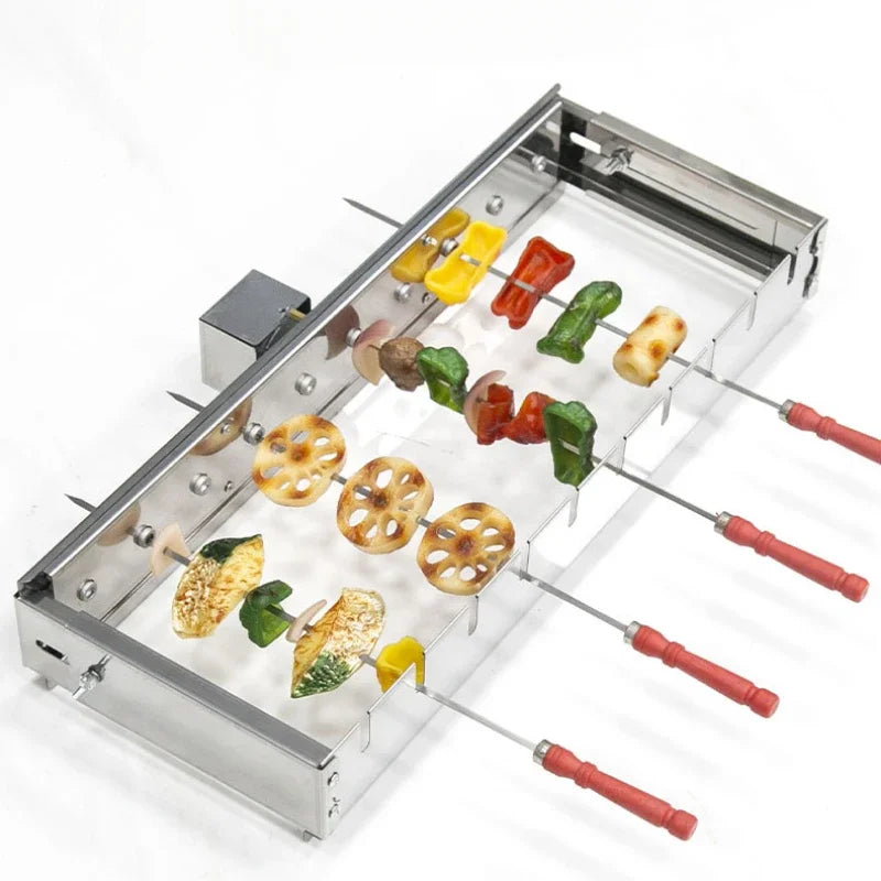 Fully Automatic BBQ Flip Rack Adjustable Width Rolling BBQ String Machine 5V Can Connect To Power Bank AC/DC