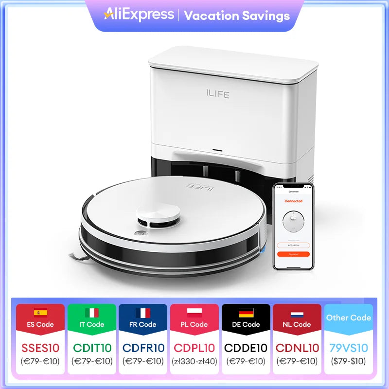 ILIFE A30 PRO 5000Pa Suction, Robot Vacuum and Mop Combo, Self emptying, 60 day capacity,  App/remote , 180 minute running time