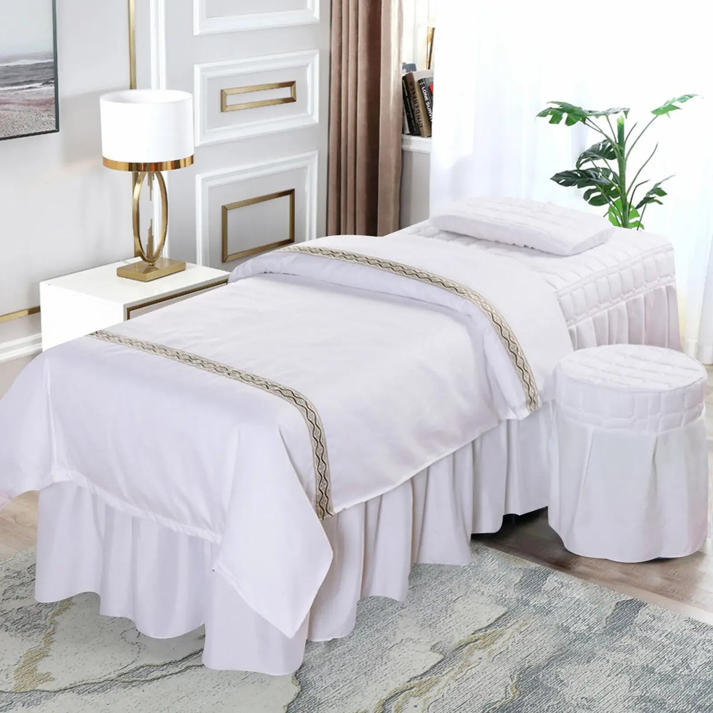 SPA Massage Table Full Cover Sheet Set – Beauty Bedspread with Skirt for Salon & Spa Use