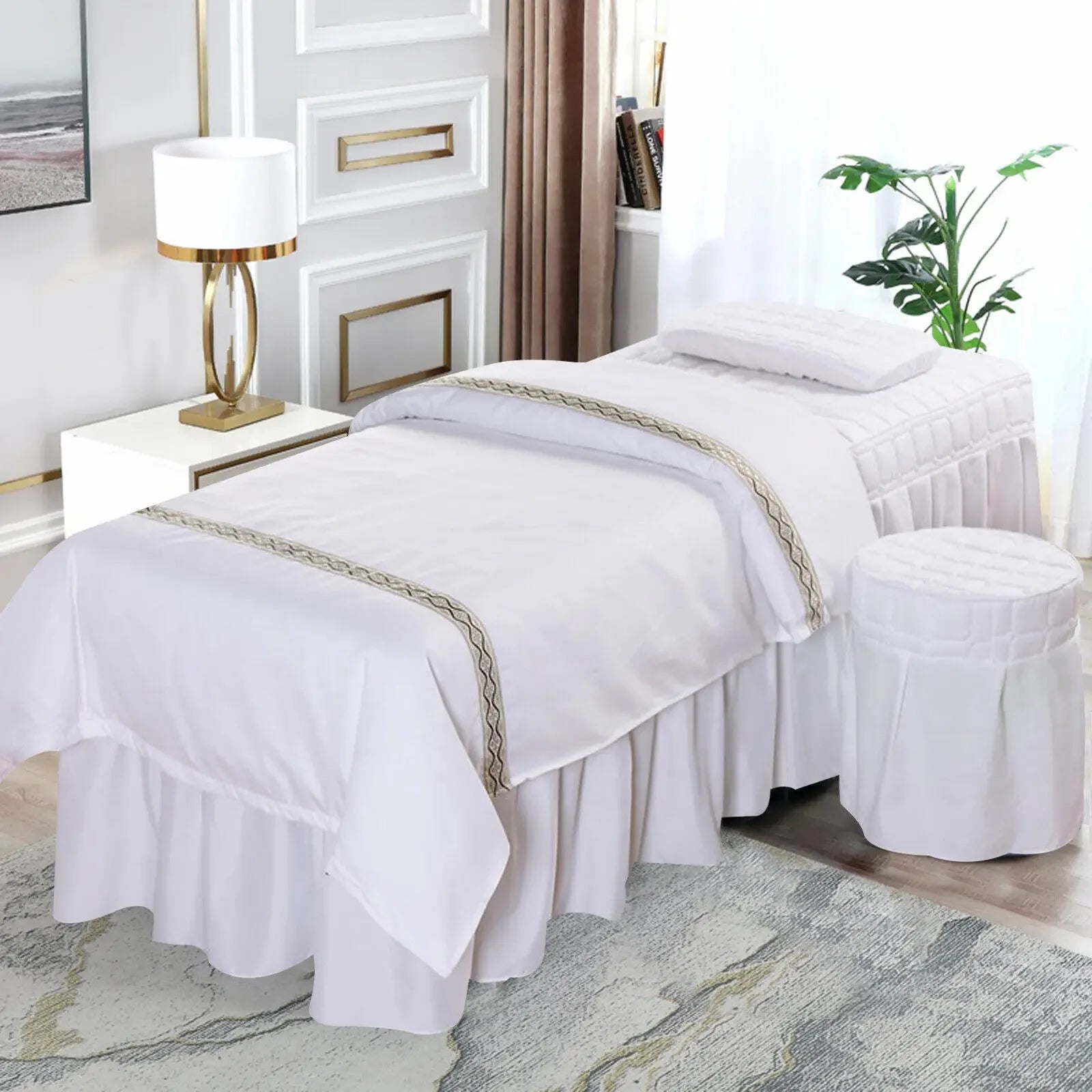 SPA Massage Table Full Cover Sheet Set – Beauty Bedspread with Skirt for Salon & Spa Use