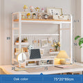 Bookcase With Grid Bookshelf Desktop Multi-layer Wrought Iron Shelf Student Computer Desk Table Hole Board Table Wooden Shelves