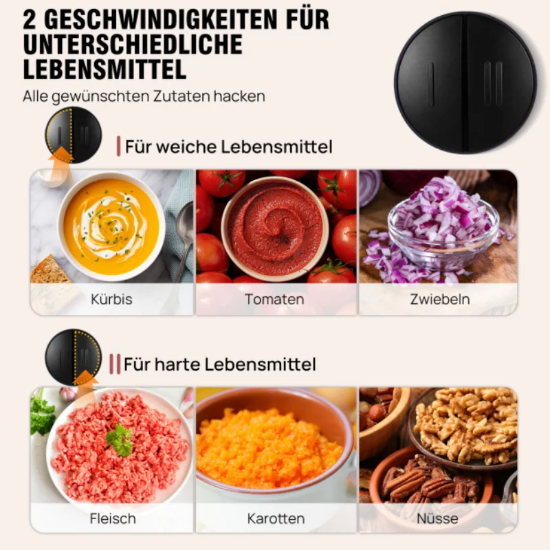 2L Electric Food Chopper - 2-Speed Vegetable Cutter, Meat Grinder & Blender, Compact Kitchen Processor