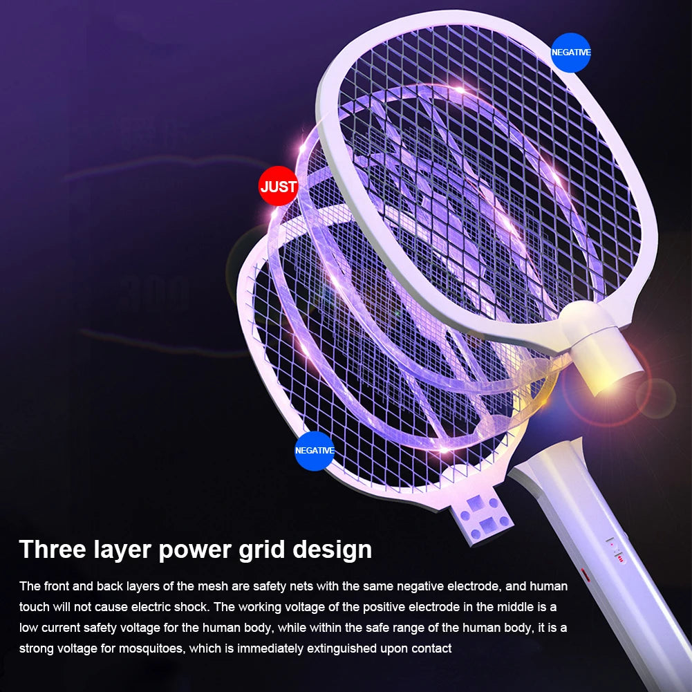 2 in 1 Multi functional Bug Zapper Racket USB Rechargeable Mosquito Killer Safe Electric Mosquito Swatter Pest Control Supplies
