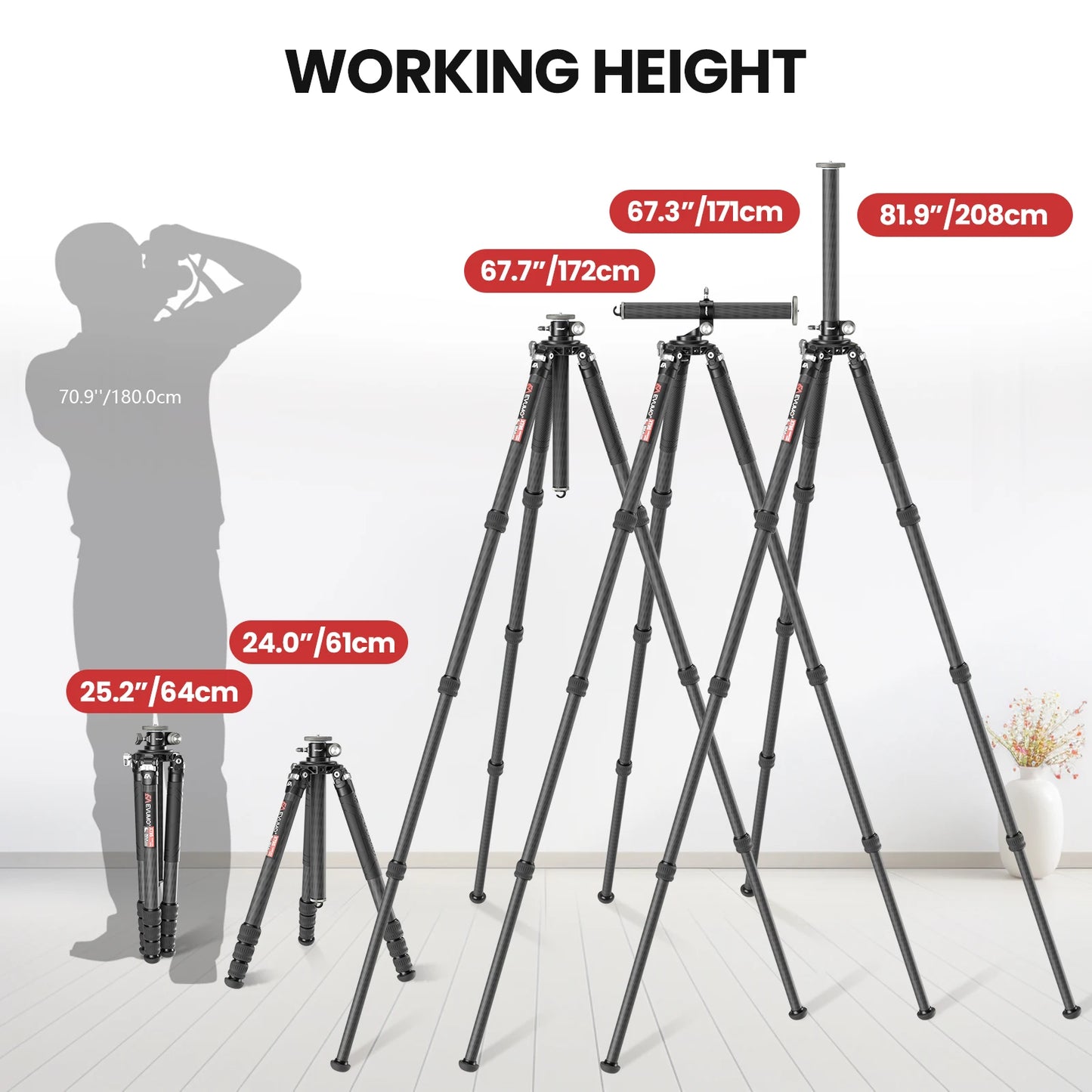 EVUMO XT9S Z8 Carbon Fiber Hunting Tripod Professional DSLRs Camera Tripod Heavy Duty Stand Camcorder Telescope Phone Load 40kg