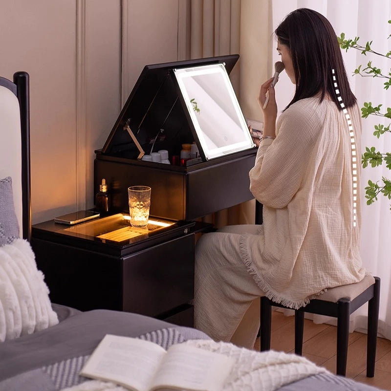 Woman Dressing Table with Glass Plate Stool Toilet Makeup Cabinet with Mirror Dresser Furniture for Room Sinfonier Komode Banity