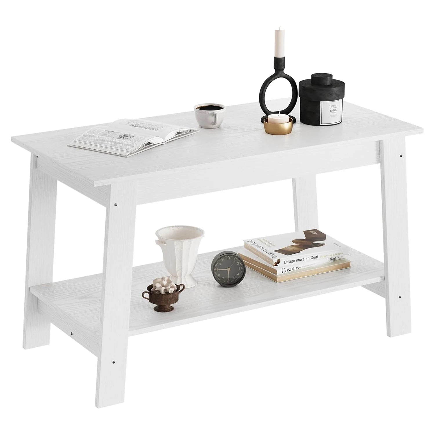 Rustic Farmhouse Wood Coffee Table with Storage Shelf, Rectangular Small Center Side Table for Living Room, Easy Assembly