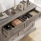 Modern 6 Drawer Double Dresser with Deep Drawers & Mental Double Handles, Wood Dresser Chest, Wide Chest of Drawers, Wash Gray