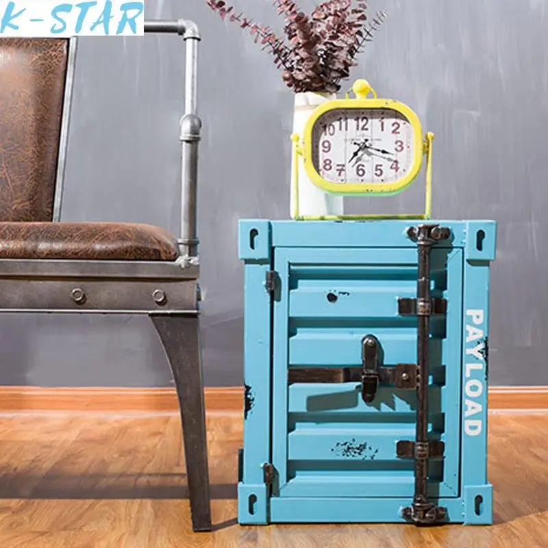 K-STAR Retro Theme Sofa Bedside Table Bedside Table Tin Metal Cabinet Home Creative Storage Office Cabinet Safe