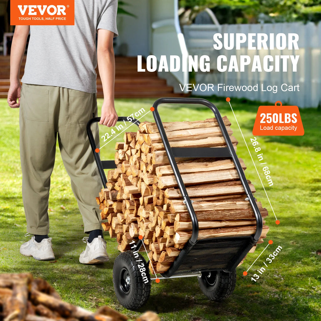 SucceBuy Firewood Log Cart Outdoor and Indoor Wood Rack Storage Mover with Wheels Heavy Duty Steel for Fireplace Fire Pit Black