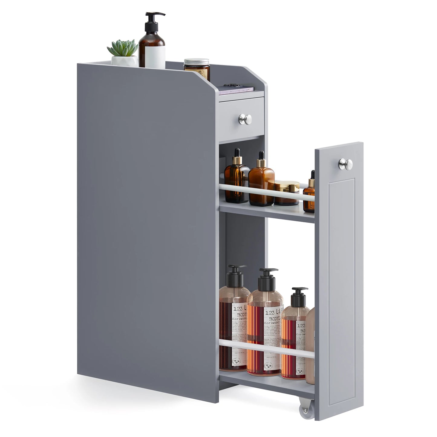 VASAGLE Small Bathroom Storage Cabinet, Slim Bathroom Storage Organizer, Toilet Paper Holder with Storage