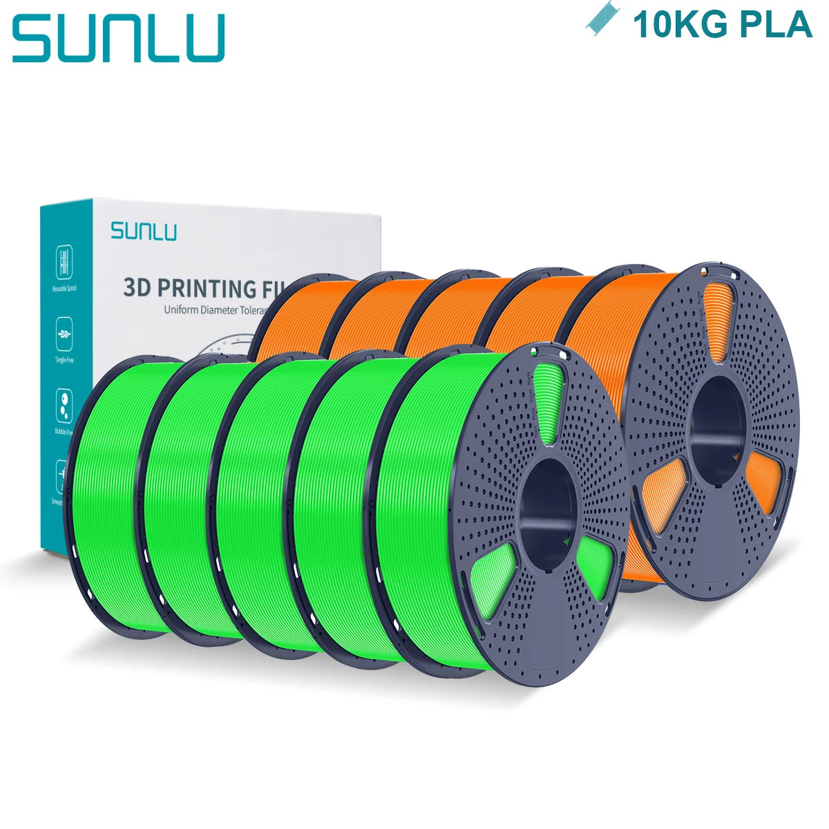 SUNLU PLA 3D Printer Filament 1.75mm - 10 Rolls x 1KG | Neatly Wound