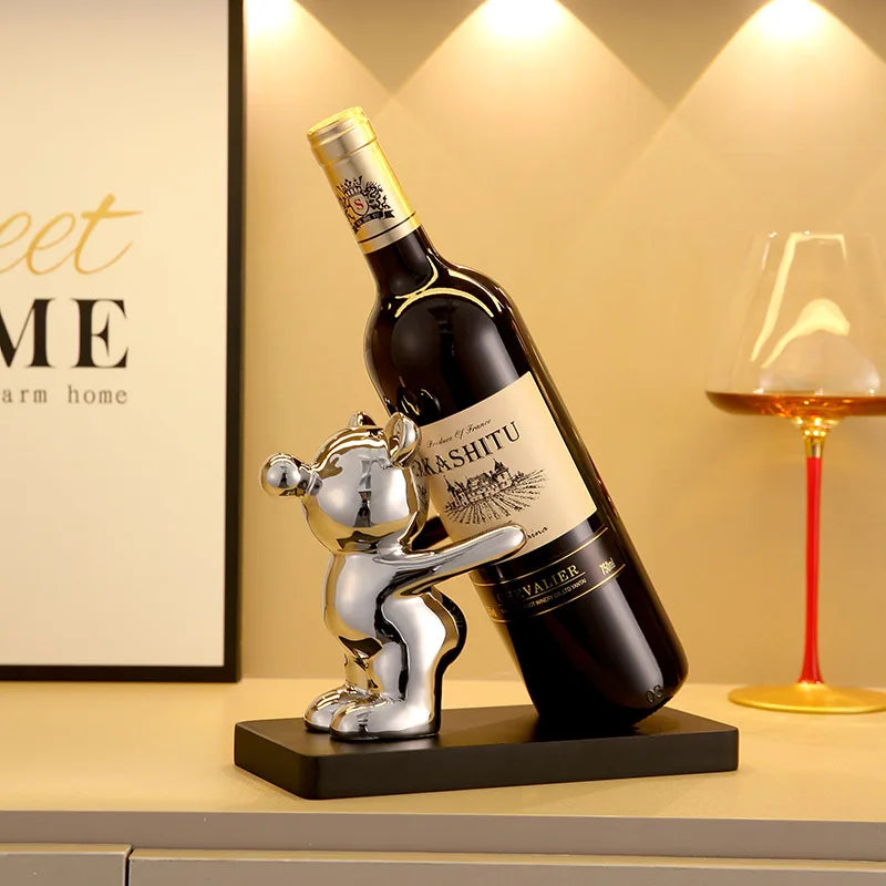 Ceramic Teddy Bear Red Wine Rack Statue Luxurious High-end Living Room Home Decor Dining Area TV Cabinet Wine Cabinet Decoration