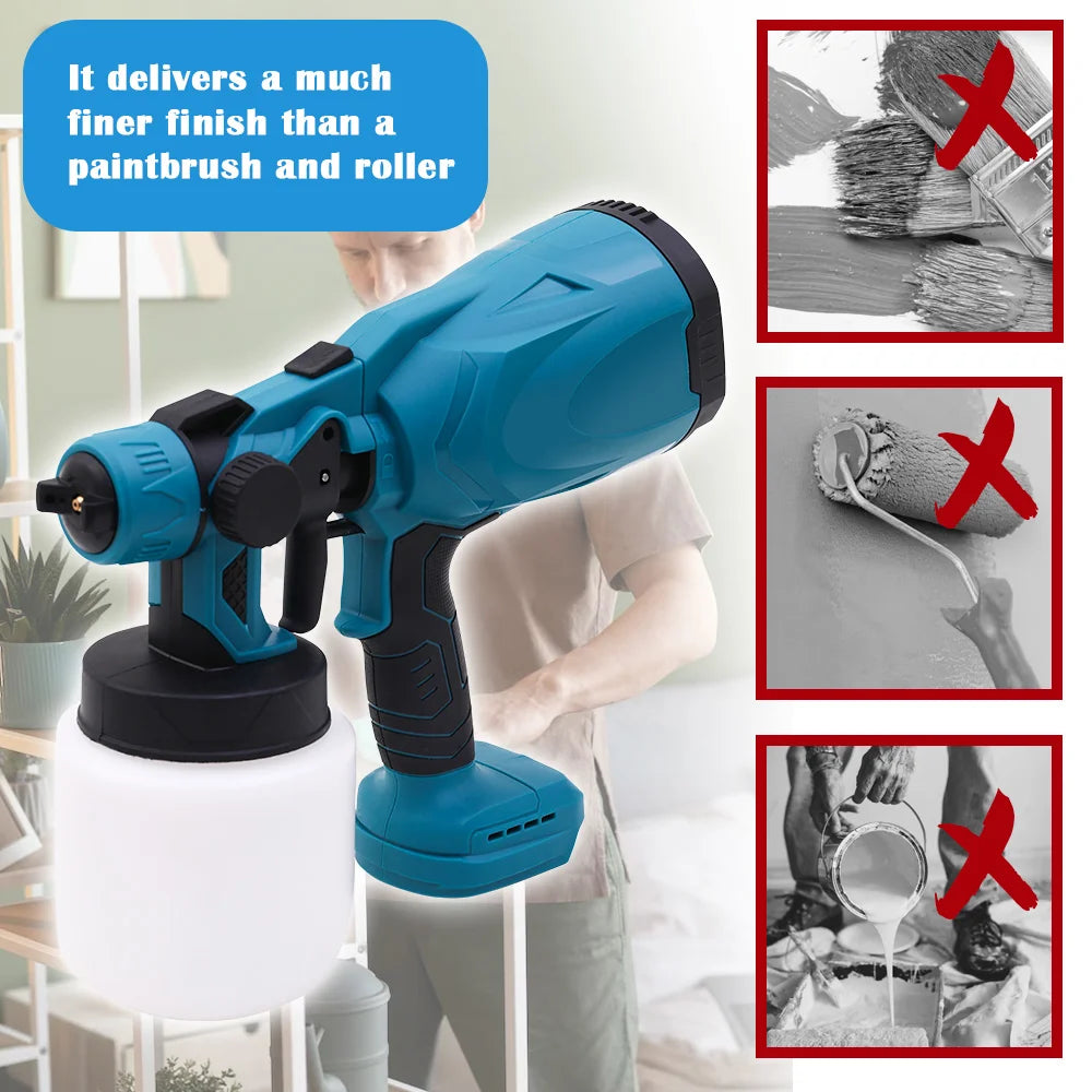 Cordless Electric Paint Sprayer - 800ML Airless Spray Gun w/ 2x 21V Batteries