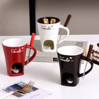 Candle Cup Cheese Chocolate Melting Ceramic Mug with Fork Chocolate Fondue Mug Creative Coffee Mug for Chocolate Cheese Candy