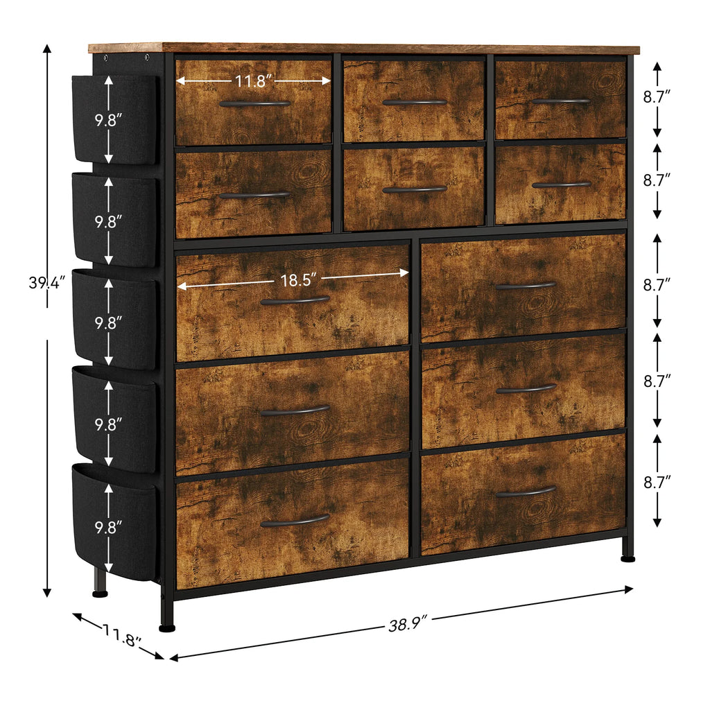 Dresser for Bedroom with 12 Drawer & Chests of Drawers for Hallway, Entryway, Storage Organizer Unit with Fabric Easy Pull Handl