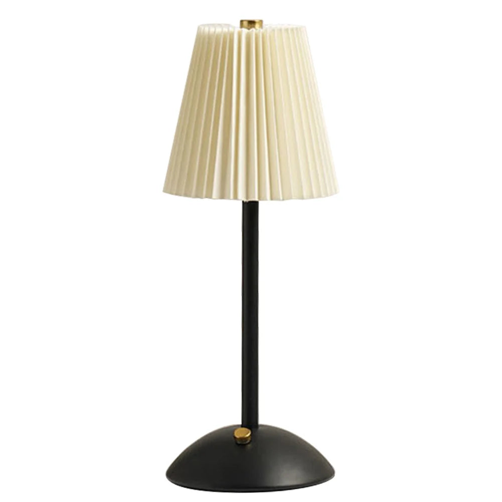 Pleated Shade Nightstand Lamp with Metal Base Nordic Creative Lamps Rechargeable 3 Colors Dimmable for Living Room Bedroom