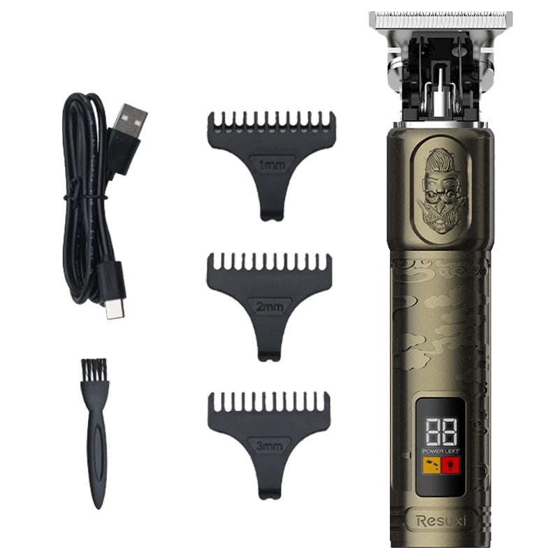 T9 LCD Electric Hairdresser Oil Shaving Head Electric Pusher Carving Electric Pusher Clipper Hair Precision Trimmer for Men Care