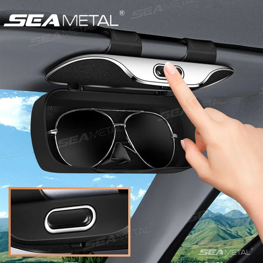 SEAMETAL Car Glasses Box Portable Press Switch Sunglasses Holder Support Driver Goggle Case Car Sun Visor Eyeglasses Storage Box