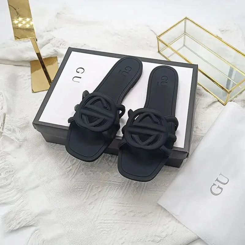 Women's Summer Flat Slippers - Trendy "One Word" Design, Versatile Holiday Outing Slides | AlluCanFind