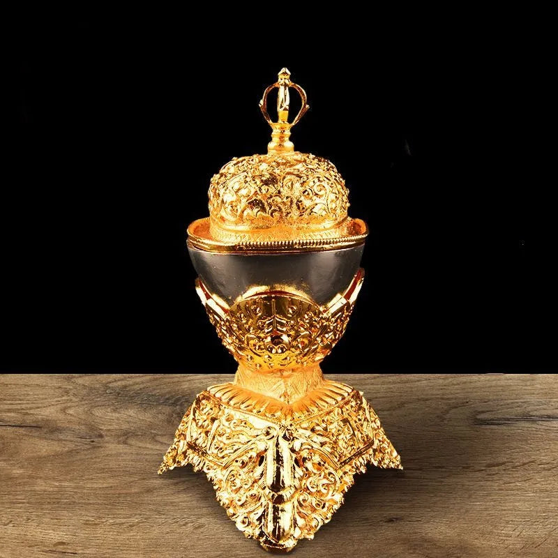 Tibetan Tribute Buddhist Bowl, Golden Tibetan Furnishing, Toba Tantric Alloy Handicraft, Buddhism Collection, Home Gift
