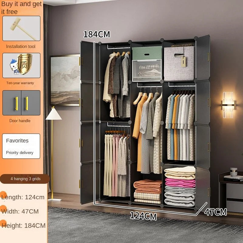 New Simple Wardrobe Clothes Assembly Plastic Collapsible Sturdy Dustproof Cabinets Dressers Cube Storage Locke Closet Furniture
