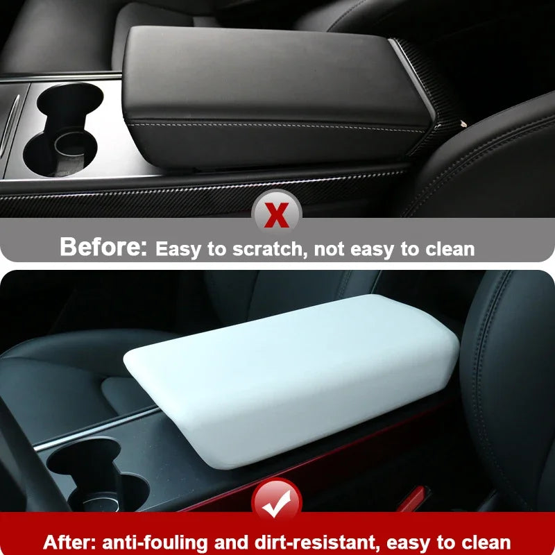 For Tesla Model 3 Y 2023 2025 Armrest Protector Box Cover White Soft TPE Center Console Panel Pad M3H Highland 2024 Accessories