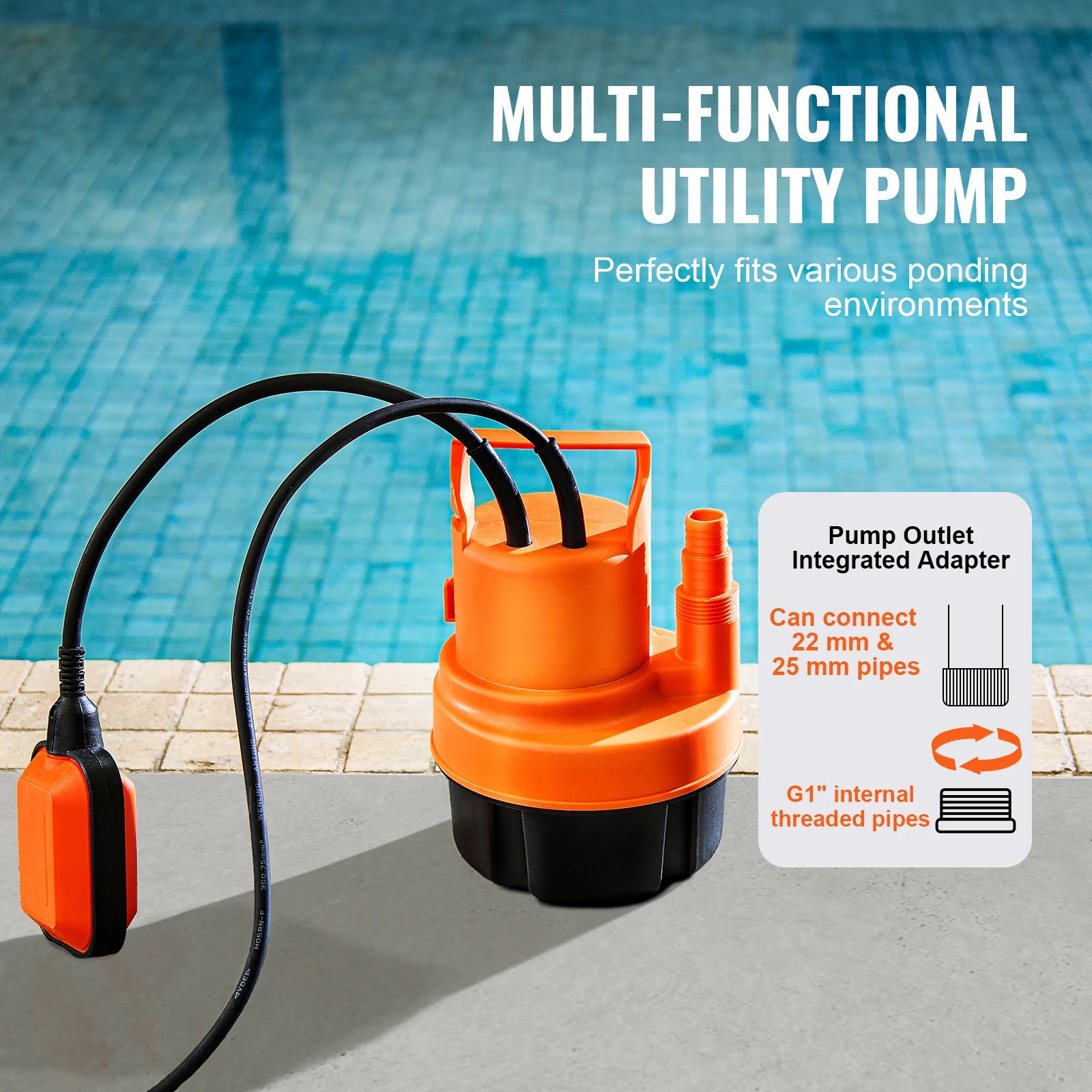 VEVOR Utility Pump 1585/2510/4000 GPH High Flow Sump Pump Submersible Water Pump with 10ft Long Power Cord for Draining Water