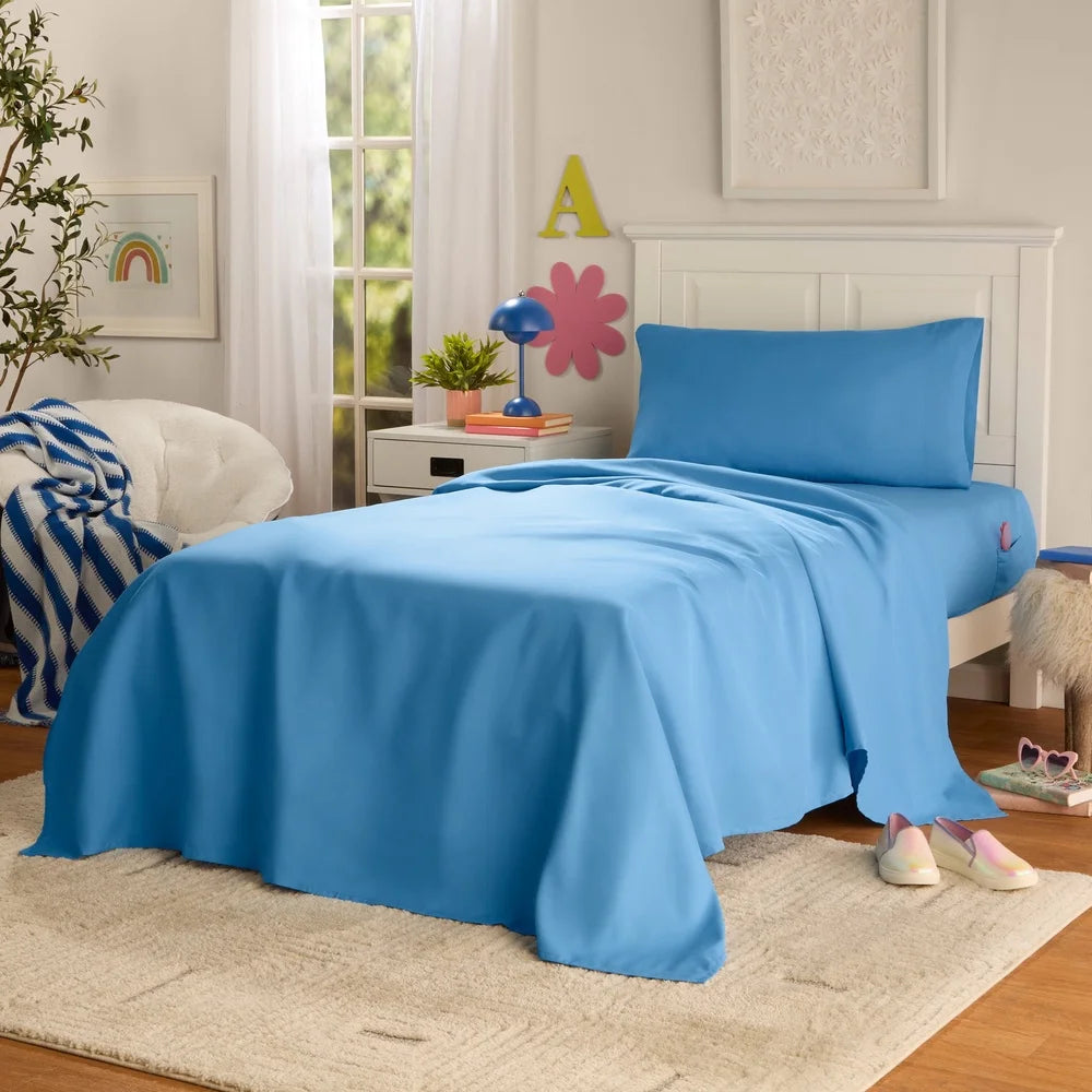 3-Piece Twin-XL Super Soft Microfiber Bed Sheet Set with Bonus Storage Pockets Wrinkle Resistant Modern Bedding Decor