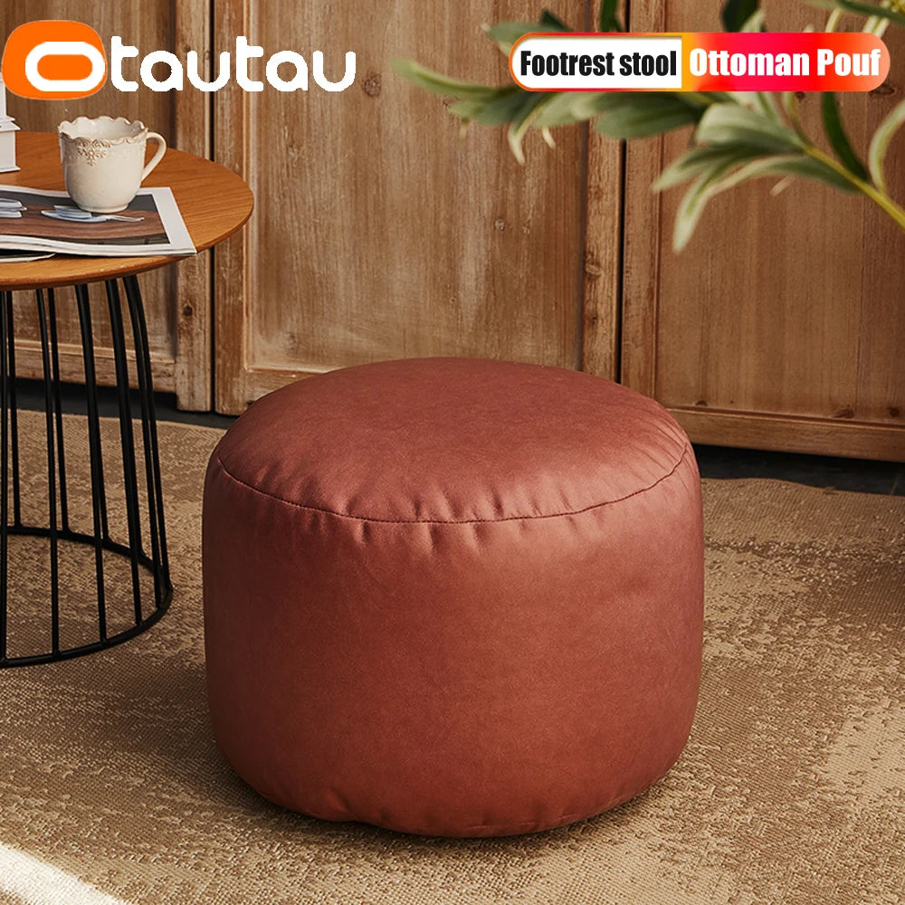 OTAUTAU Big Faux Leather Ottoman Pouf Stool with Filling Bean Bag Footrest Footstool Corner Door Side Seat Futon Frameless JD007