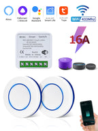 Tuya WiFi Smart Switch 16A 20A 100-240V Relay Controller RF433Mhz Wireless Remote Control Mini Round Panel Switch For LED Lamp