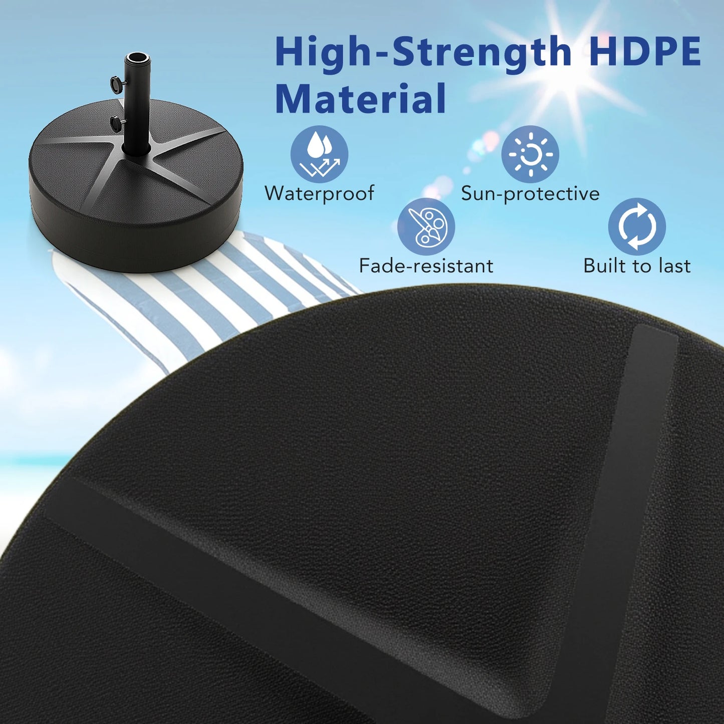 Patio Round Umbrella Base w/2 Adjustable Knobs & 3 Adapters Outdoor for Poolside