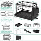 Kitchen countertop 2-tier dish drying rack, kitchen countertop dish drainer with drip tray, metal kitchen dish rack with drip tr