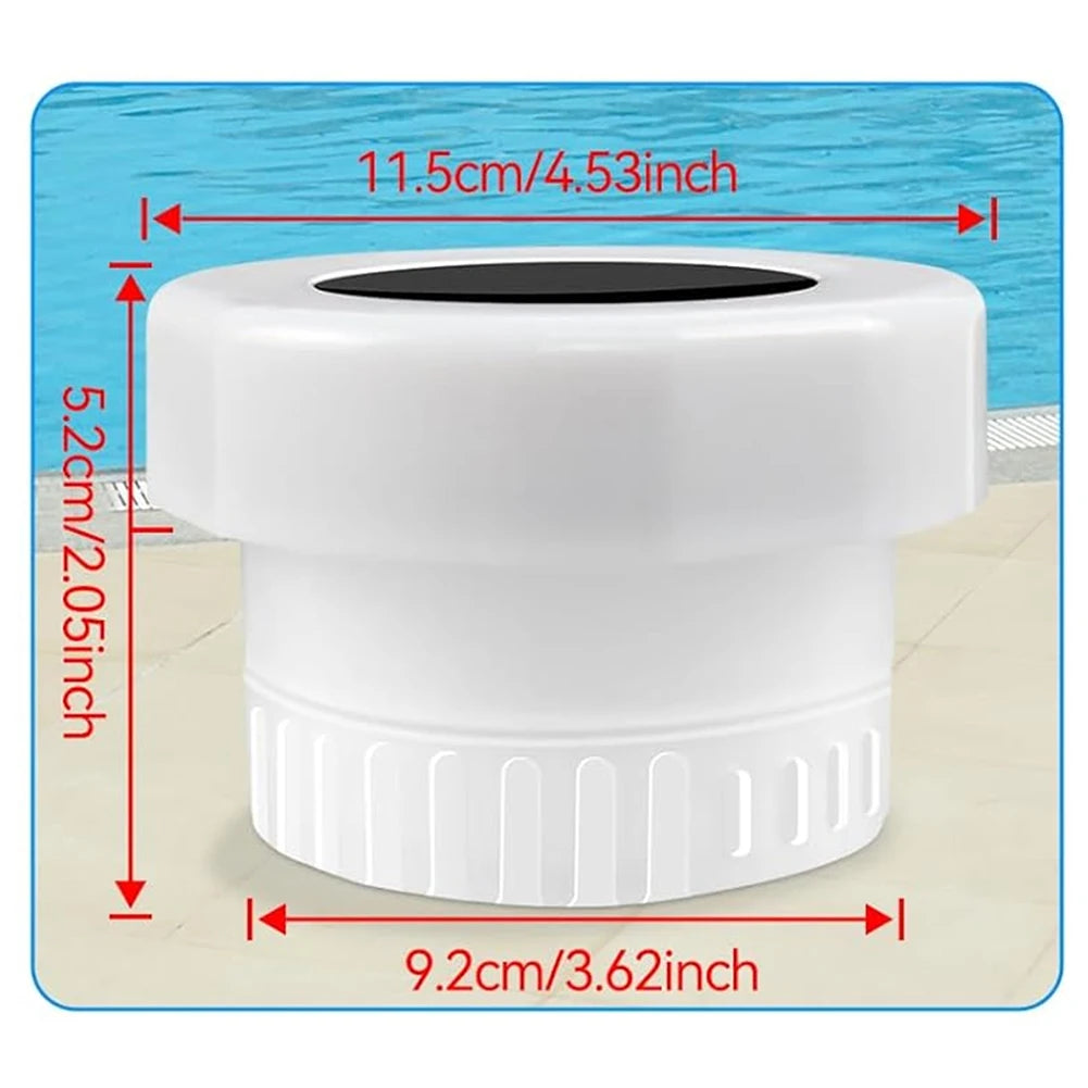 Solar Floating Chlorine Dispenser with Colorful Light Chlorine Floating Water Cleaner IP68 Waterproof for Up To 3 Inch Tablets