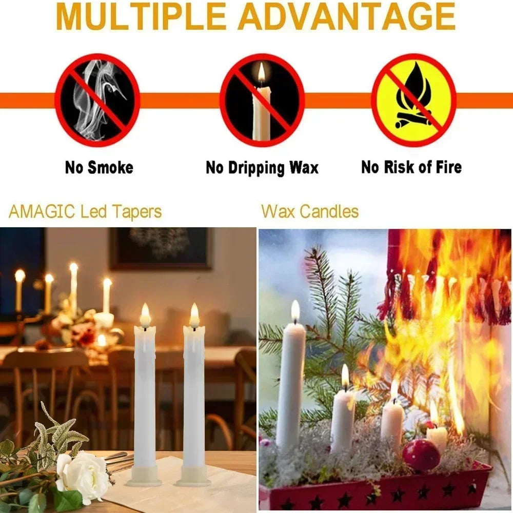 Flameless LED Taper Candles 6 Pack Battery Operated with 10-Key Remote 3D Wick Light for Christmas Wedding Home Decor