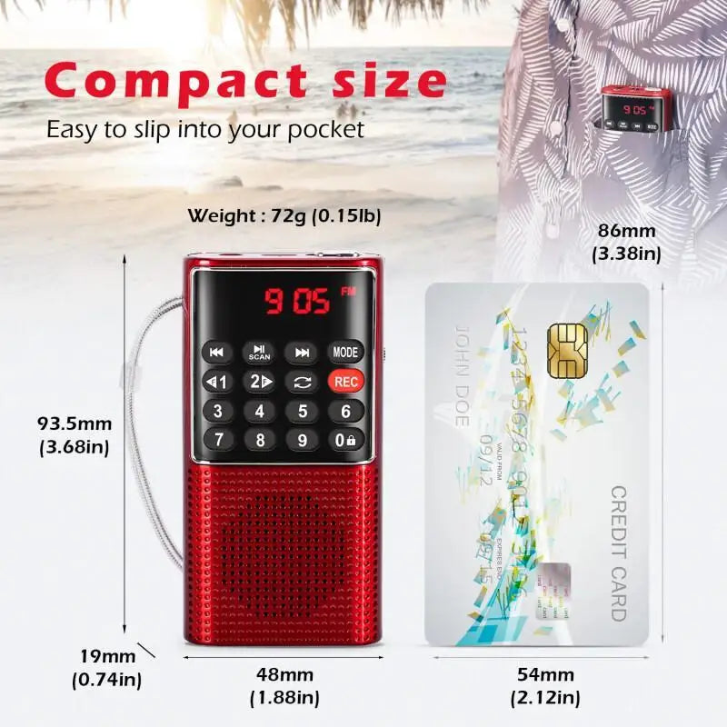 Hot Portable FM Mini Radio Built-in Speaker Recorder Rechargeable Battery Long Standby Strong Signal Handheld MP3 Walkman Radios