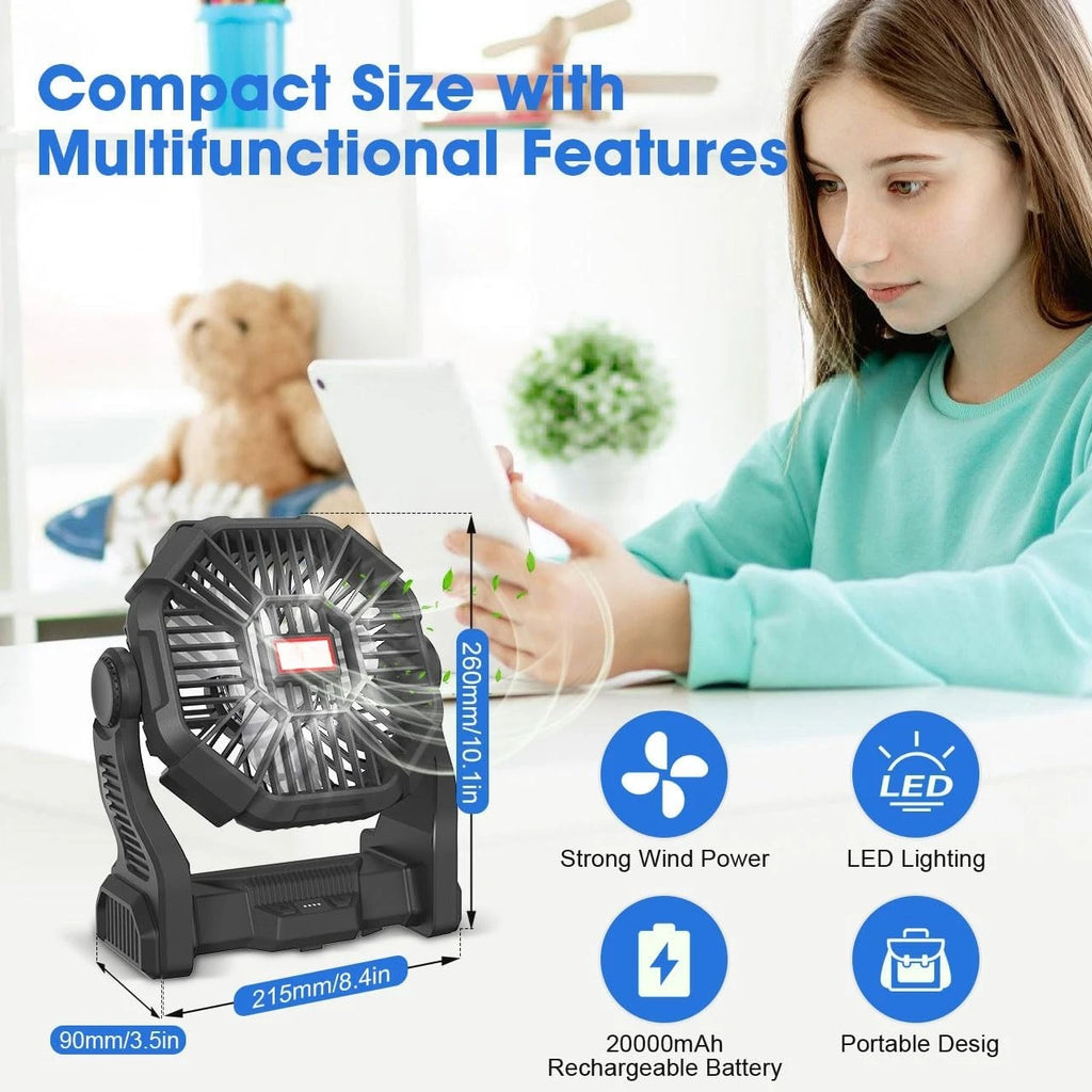 Camping Fan Portable with LED Light 20000mAh Rechargeable Battery Powe
