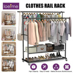 Loefme Wall Clothes Rack Double Rail Standing Clothes Rack Clothes Rail Shoe Rack Storage Shelf for Wardrobe Room Bedroom Living