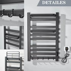 Matte Black Bathroom Electric Heated Towel Rack with Digital Display Touch Thermostatic Dry Towel 304 Stainless Steel Heater