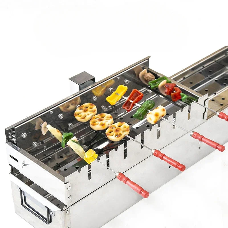 Fully Automatic BBQ Flip Rack Adjustable Width Rolling BBQ String Machine 5V Can Connect To Power Bank AC/DC