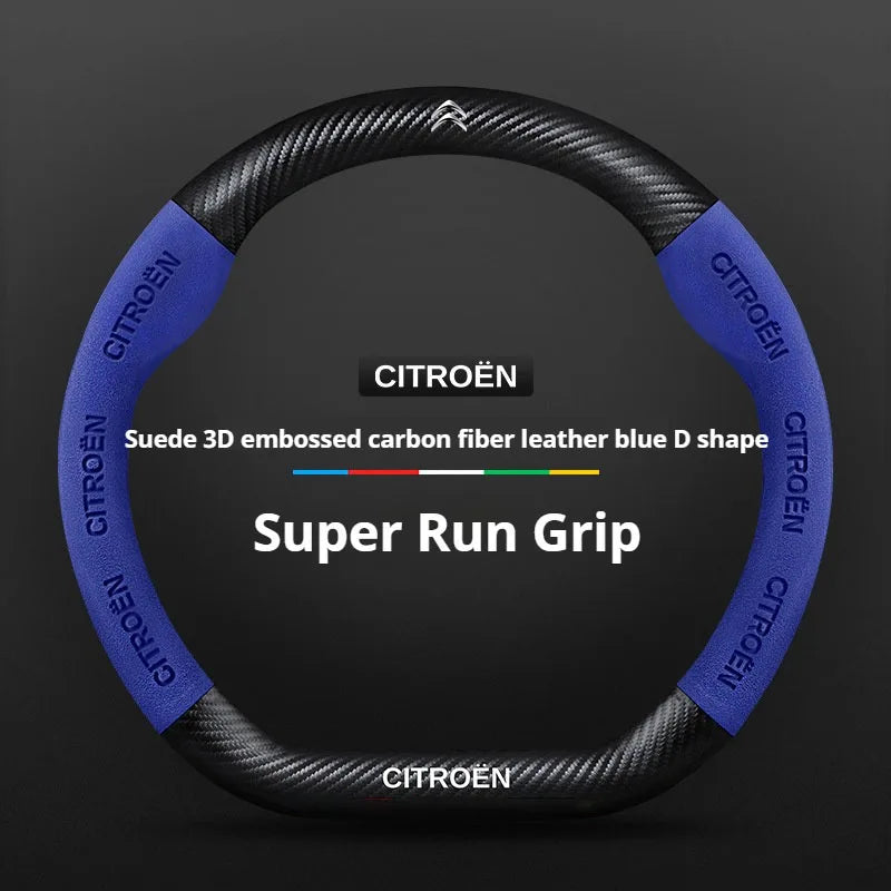 For Citroen C1 C2 C3 C4 C5 C6 VTS Xsara C-Crosser Berlingo Jumpy Carbon fiber Suede Car Steering Wheel Cover Auto Accessories