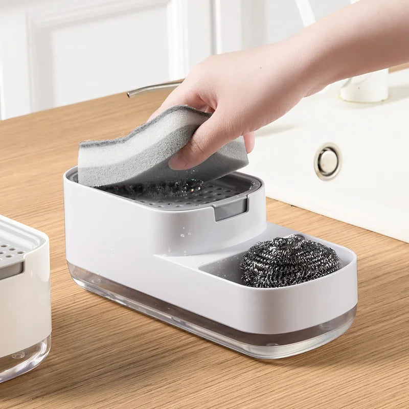 Manual Liquid Soap Dispenser Dish Soap Dispenser with Sponge Holder Press Type Cleaning Liquid Container Kitchen Accessories