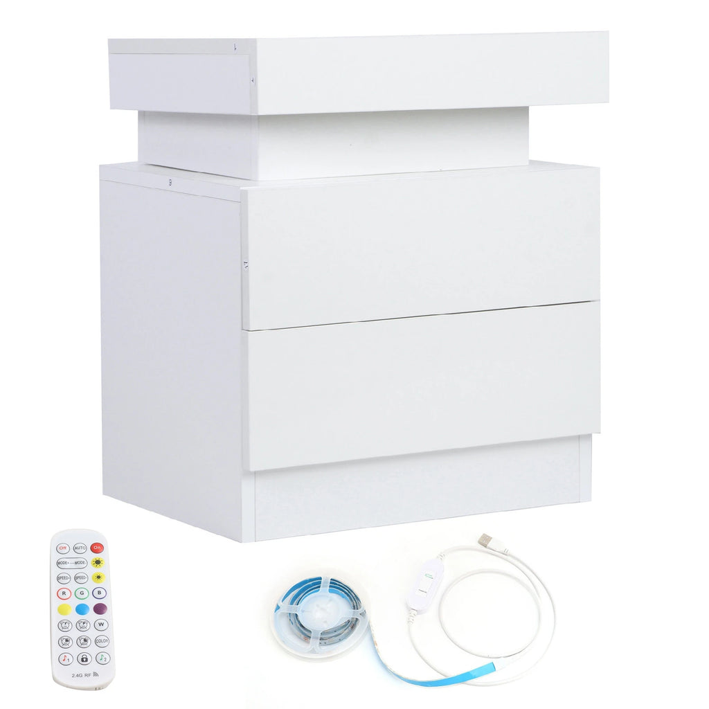 Bedroom LED Nightstand Bedside Table Large Capacity RGB Light Storage Nightstand Cabinet with 2 Drawers for Bedroom Nightstand