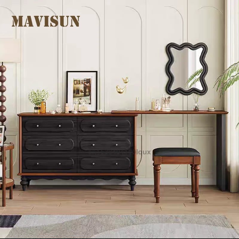 Mid Century 85 cm Solid Wooden Dresser Set Six Drawers Elegant Design Spacious Counter top Bedroom Furniture Wooden Dresser