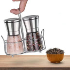 Salt and Pepper Grinder Set , Salt and Pepper Grinder Set, Stainless Steel and Glass Body Shakers, Adjustable Coarseness  2 Pack