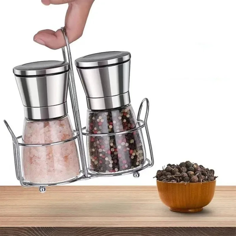 Salt and Pepper Grinder Set , Salt and Pepper Grinder Set, Stainless Steel and Glass Body Shakers, Adjustable Coarseness  2 Pack