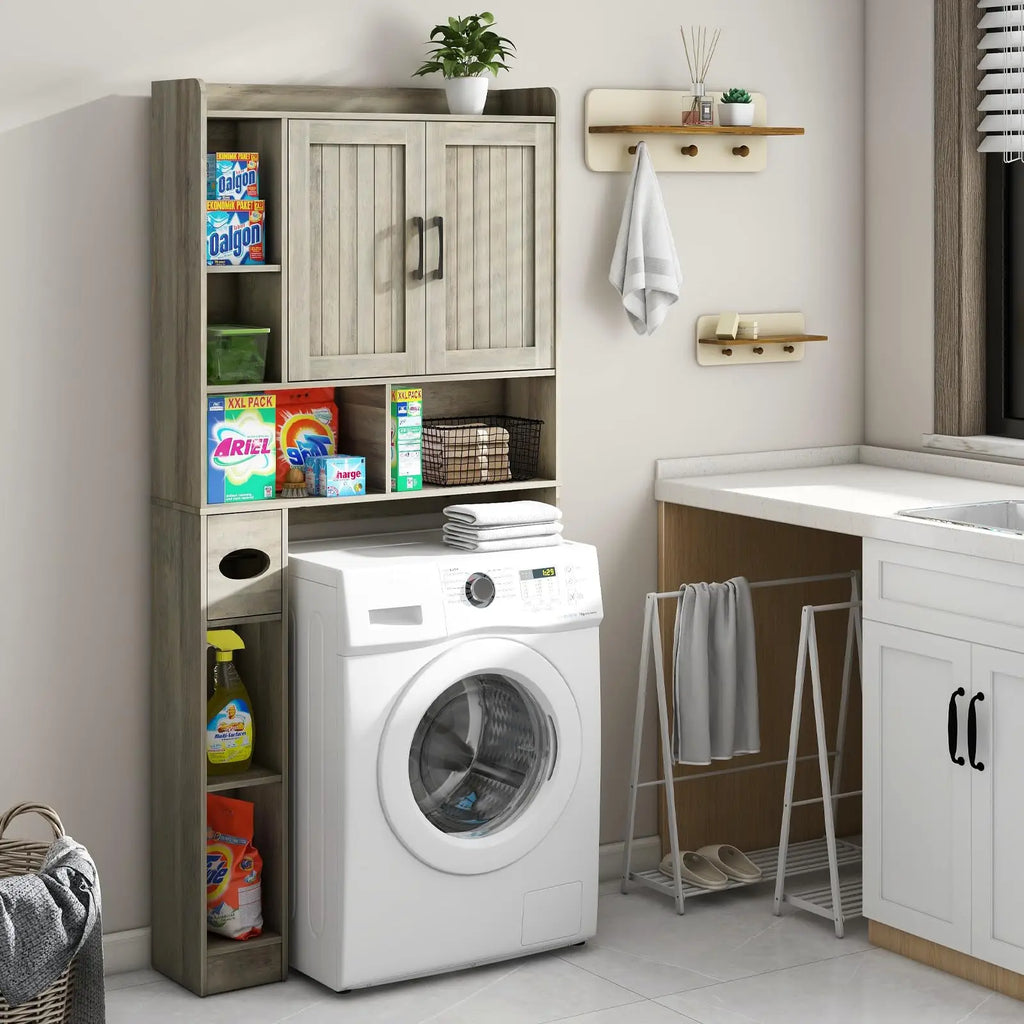 Vabches Bathroom Organizer Storage Wood Over The Toilet Storage Cabinet with Barn Doors&Toilet Paper Stand 67'' Tall Toilet Rack