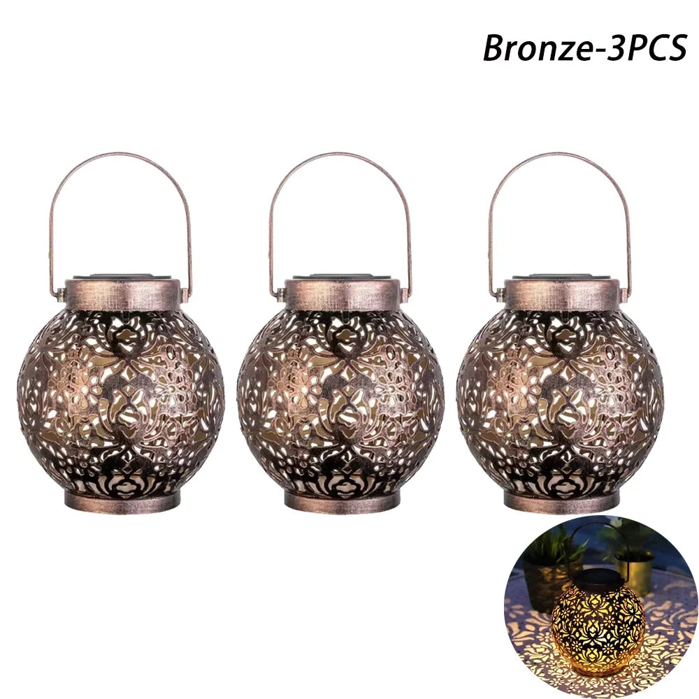 Solar Powered Hollow Ball Garden Light Waterproof Iron Metal Pendant Landscape Projection Hanging Decor for Outdoor Garden Decor
