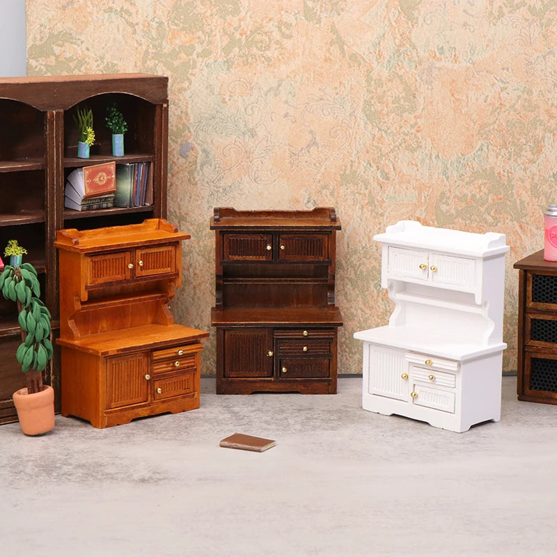 Mini Dollhouse Furniture Set, 1/12 Sideboard Bookcase Model for Home Kitchen Décor Scene