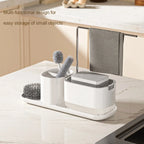 Kitchen countertop, detergent outlet box, sink, hand sanitizer outlet box, press soap dispenser, kitchen storage rack